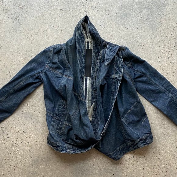 DRKSHDW Distressed Denim Drape Front Jacket - Sm - Picture 4 of 9